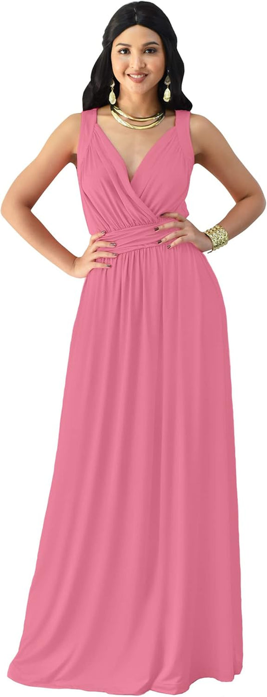 Womens Long Sleeveless Flowy Bridesmaid Cocktail Evening Gown Maxi Dress